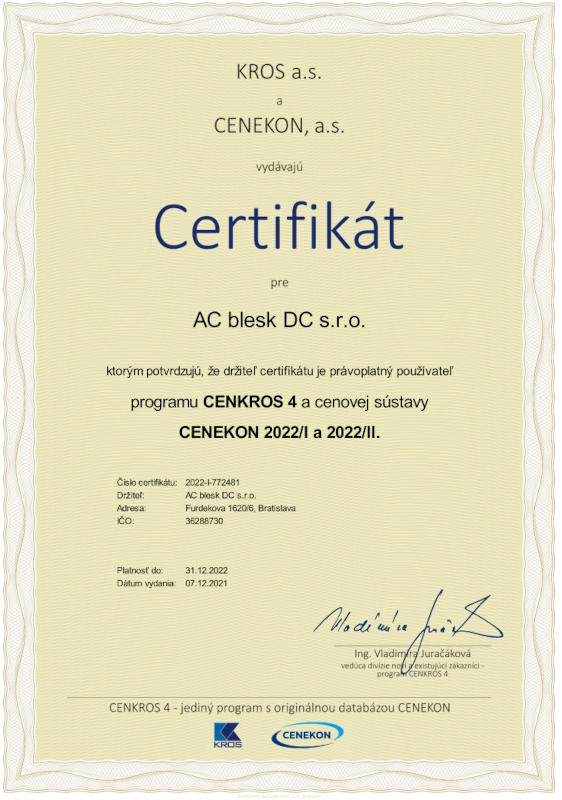 Certifikát KROS 2022